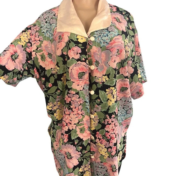 Victoria’s Secret gold label Floral Silky Pajama Top Vintage Shirt - Picture 3 of 8